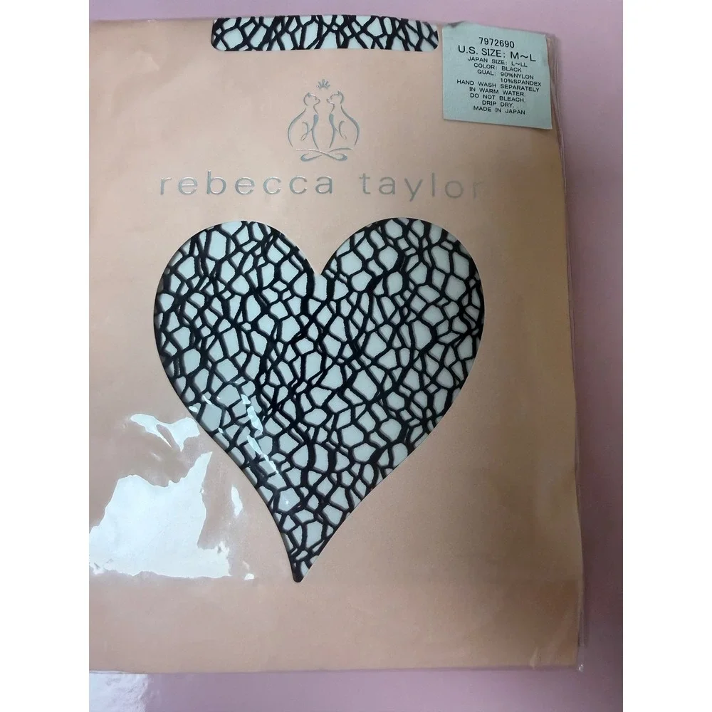 Rebecca Taylor Black Geometric Pattern Tights Pantyhose M L Made in Japan